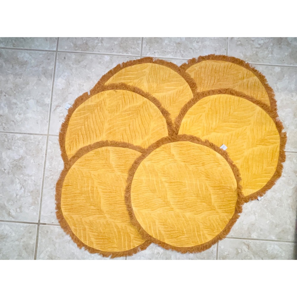 Shabby Chic Mustard Yellow Round Placemats Set of 6 Fringe Textured Boho Mats